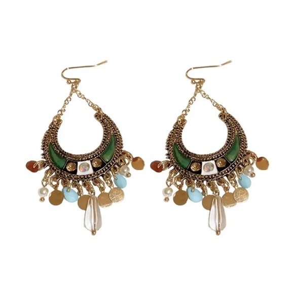 Boho Moon Drop Tassel Earrings - Picture 4 of 4